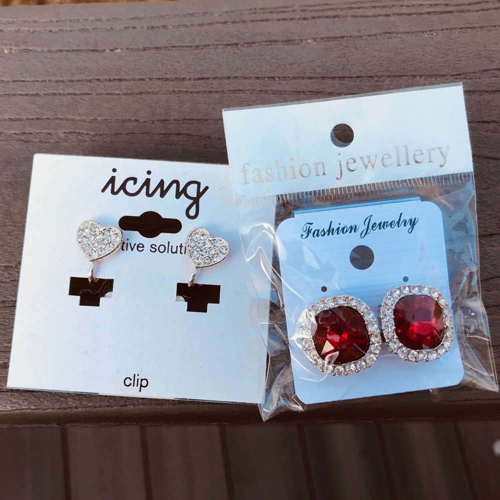 Clip-on Red Heart Earrings Bundle